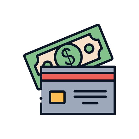 bill and credit card line fill style icon of money financial item banking commerce market payment buy currency accounting and invest theme Vector illustrationの写真素材