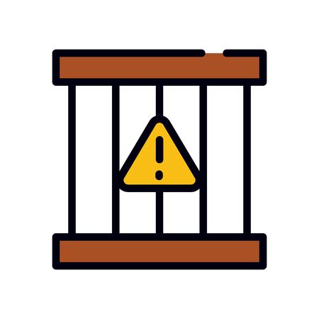 medicine and virus concept, cage with warning sign icon over white background, line and fill style, vector illustrationの写真素材