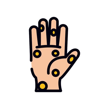 hand with germs icon over white background, line and fill style, vector illustrationの写真素材
