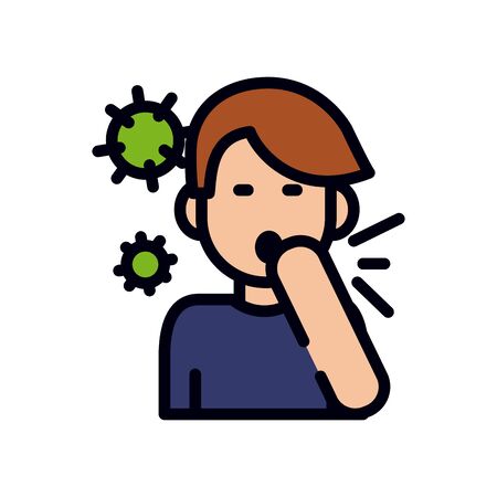 cartoon man coughing icon over white background, line and fill style, vector illustrationの写真素材