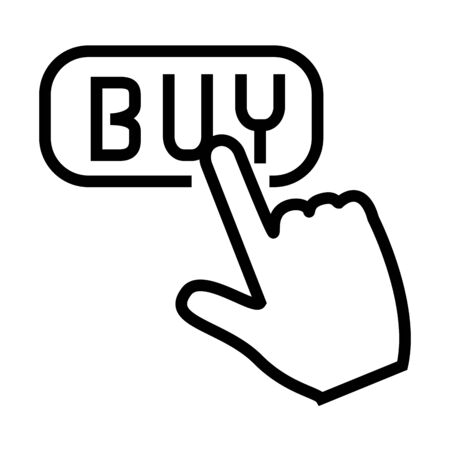 shopping online concept, hand cursor with buy button icon over white background, line style, vector illustrationの写真素材