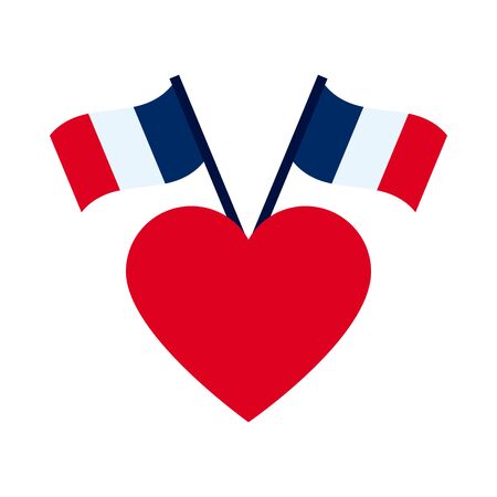 bastille day concept, heart with decorative france flags icon over white background, flat style, vector illustrationの写真素材