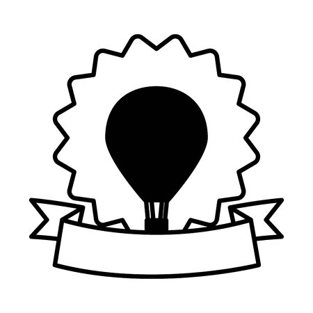 bastille day concept, decorative seal with hot air balloon and ribbon over white background, line style, vector illustrationの写真素材