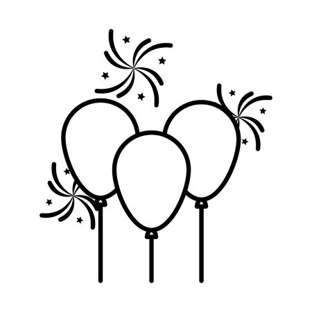 bastille day concept, decorative balloon and fireworks with france flag design over white background, line style, vector illustrationの写真素材