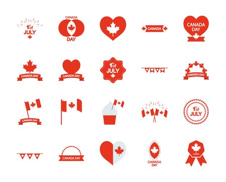 decorative ribbon and Canada day icon set over white background, silhouette style, vector illustrationの写真素材