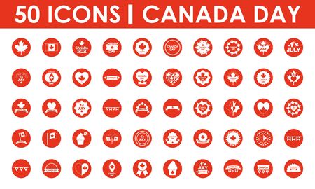 Canada day icon set over white background, block silhouette style, vector illustrationの写真素材