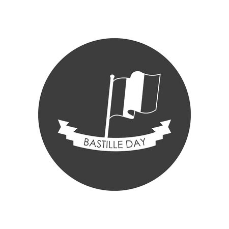 Happy bastille day concept, French flag waving and decorative ribbon over white background, block silhouette style, vector illustrationの写真素材
