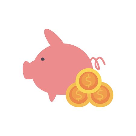 piggy and coins flat style icon of money financial banking commerce and market theme Vector illustrationの写真素材