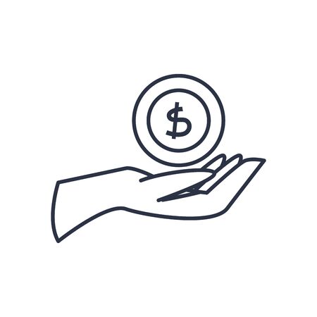 hand with money coin icon over white background, line style, vector illustrationの写真素材