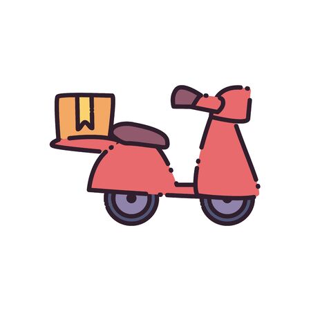 Box over motorcycle flat style icon design, Delivery logistics and transportation theme Vector illustrationの写真素材