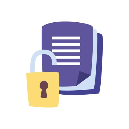 Padlock and document flat style icon design of Hack information and security system theme Vector illustrationの写真素材