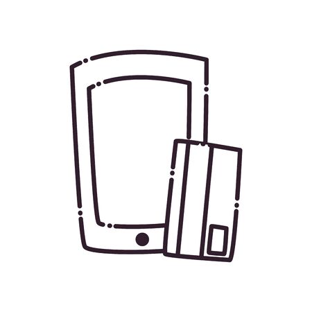 Credit card and smartphone line style icon of money financial item banking commerce market payment buy currency accounting and invest theme Vector illustrationの写真素材