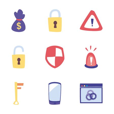 flat style icon set design of Hack information and security system theme Vector illustrationの写真素材