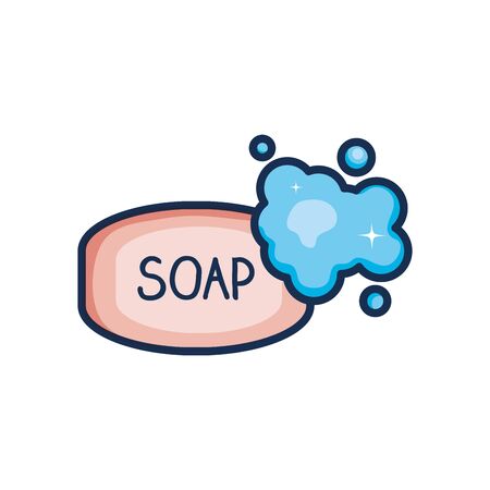soap bar and foam over white background, line color style, vector illustrationの写真素材