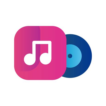 Note and vinyl gradient style icon design, Music sound melody song musical art and composition theme Vector illustrationのイラスト素材