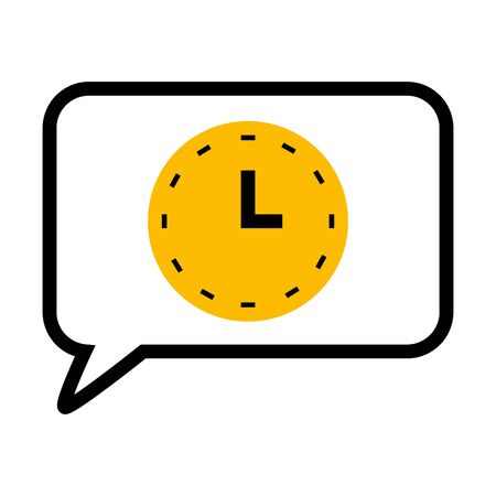 speech bubble with clock icon over white background, half line half color style, vector illustrationのイラスト素材