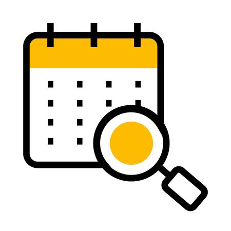 calendar and magnifying glass icon over white background, half line half color style, vector illustrationのイラスト素材