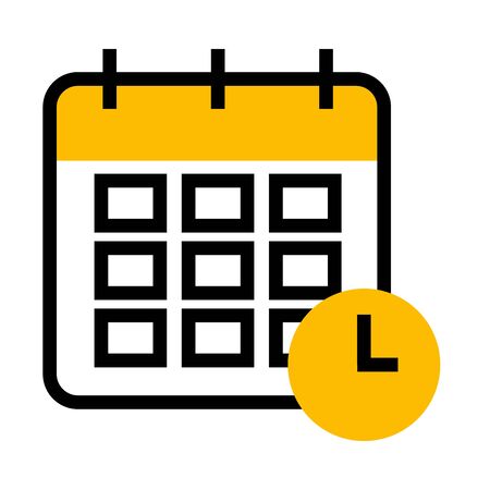 calendar with clock time icon over white background, half line half color style, vector illustrationのイラスト素材