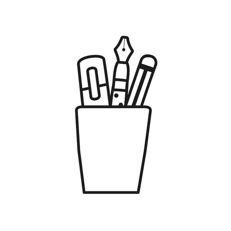 Stationary concept, cup with writing tools icon over white background, line style, vector illustrationのイラスト素材