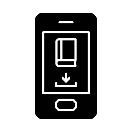 online learning concept, smartphone with donload book on screen over white background, silhouette style, vector illustrationのイラスト素材