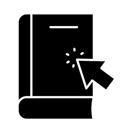 online learning concept, academic book with web cursor icon over white background, silhouette style, vector illustrationのイラスト素材