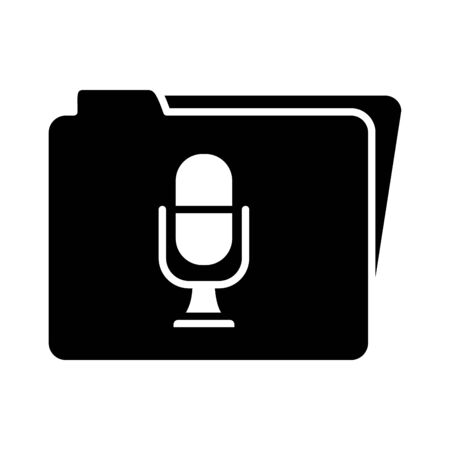 online learning concept, folder with microphone icon over white background, silhouette style, vector illustrationのイラスト素材