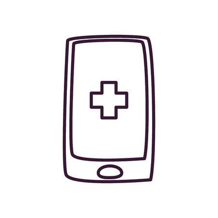 Cross inside smartphone line style icon design of Medical care health and emergency theme Vector illustrationのイラスト素材