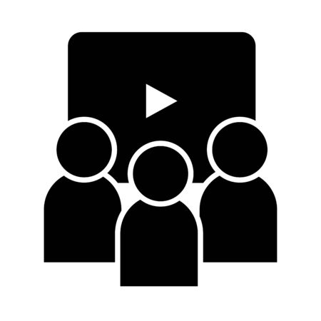 online learning concept, avatar people with video player icon over white background, silhouette style, vector illustrationのイラスト素材