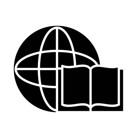 online learning concept, global sphere and book icon over white background, silhouette style, vector illustrationのイラスト素材