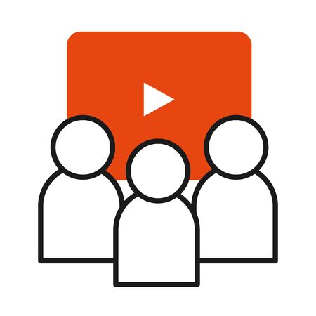 online learning concept, avatar people with video player icon over white background, half line half color style, vector illustrationのイラスト素材