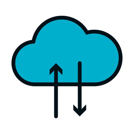 cloud storage with arrows icon over white background, half color half line style, vector illustrationのイラスト素材