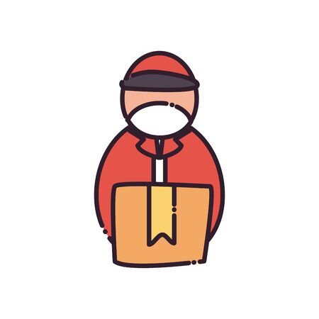Man with mask and box flat style icon design, Delivery logistics and transportation theme Vector illustrationのイラスト素材