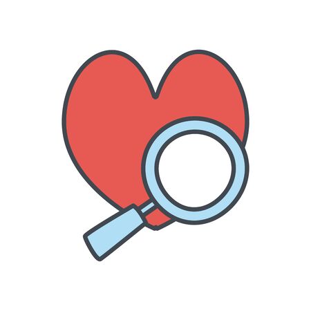 Heart and lupe flat style icon design of love passion and romantic theme Vector illustrationのイラスト素材