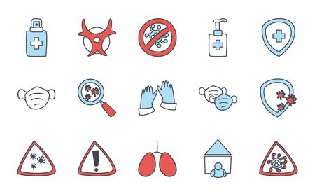 Flat style icon set design of Medical care and covid 19 virus theme Vector illustrationのイラスト素材