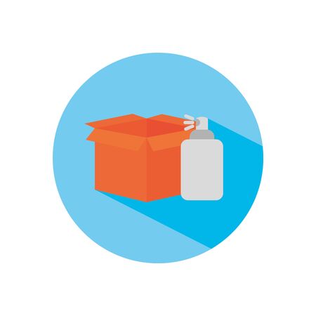 box and antibacterial can icon over white background, block flat style, vector illustrationのイラスト素材