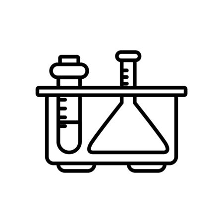 chemical flask and test tube on stand icon over white background, line style, vector illustrationのイラスト素材