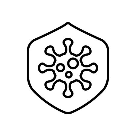 shield with coronavirus symbol icon over white background, line style, vector illustrationのイラスト素材