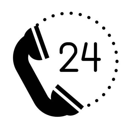 24 hours call service symbol, phone icon over white background, silhouette style, vector illustrationのイラスト素材