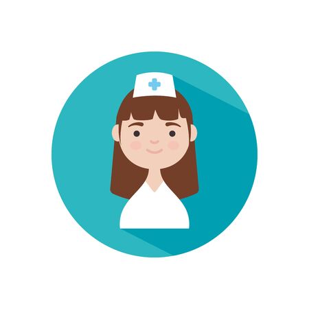cartoon nurse smiling icon over white background, block style, vector illustrationのイラスト素材