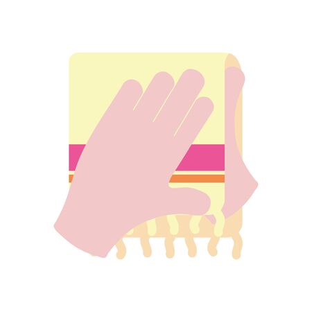 hands drying on the towel over white background, flat style, vector illustrationのイラスト素材
