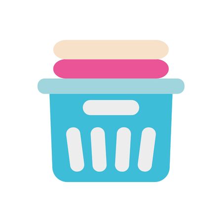 bucket with clean folded clothes icon over white background, flat style, vector illustrationのイラスト素材