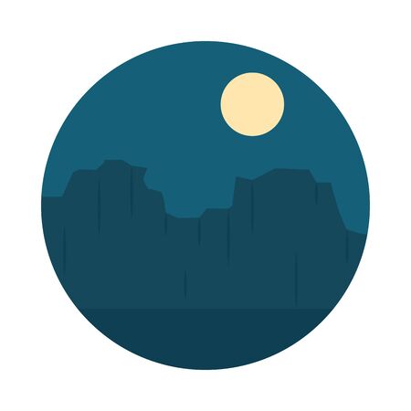 Desert landscape with high rocky canyon at the night over white background, flat style, vector illustrationのイラスト素材