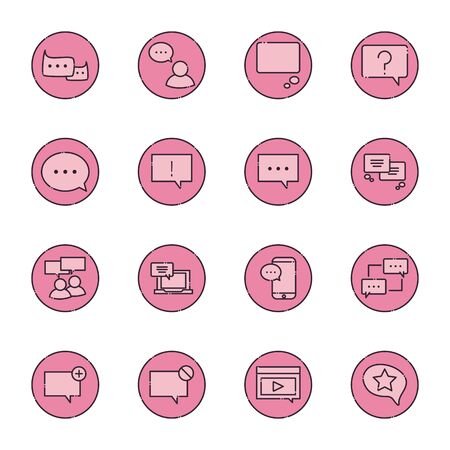 Communication bubbles fill style icon set design, Message discussion conversation and chatting theme Vector illustrationのイラスト素材
