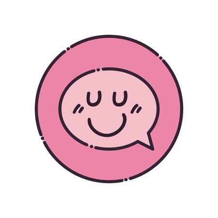 Communication bubble with happy cartoon face fill style icon design, Message and discussion theme Vector illustrationのイラスト素材