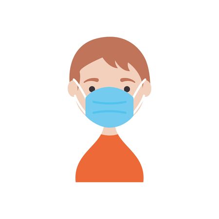 cartoon boy with mouth mask icon over white background, flat style, vector illustrationのイラスト素材