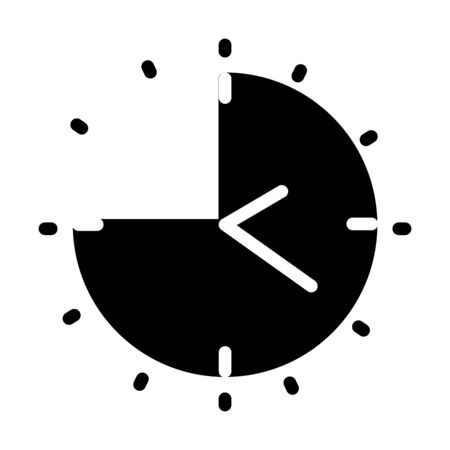 clock with shadow of Quarter to twelve clock or Quarter to midnight over white background, silhouette style, vector illustrationのイラスト素材