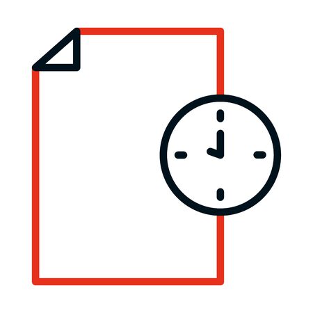 document file and clock icon over white background, half line half color style, vector illustrationのイラスト素材