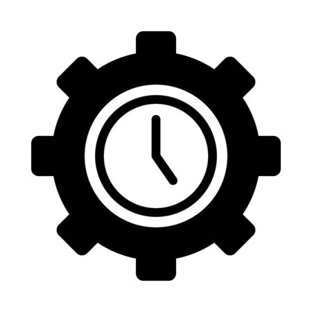 clock in gear wheel shape icon over white background, silhouette style, vector illustrationのイラスト素材