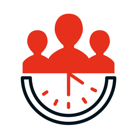 pictogram people on half clock over white background, half line half color style, vector...
