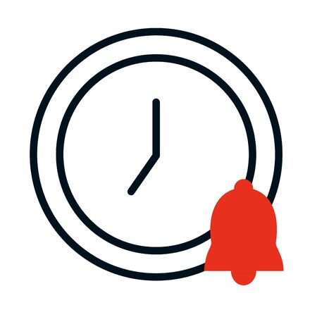clock and bell icon over white background, half line half color style, vector illustrationのイラスト素材